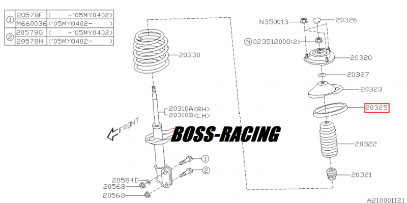 SUBARU Authentique Siège Caoutchouc De Ressort Avant P1 GT 93-00 WRX 01-07 STI 01-05