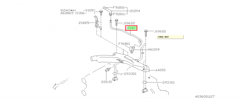 SUBARU Conduit Pipe Eau Rigide Inférieur Du Vase Expansion WRX 2001-2006