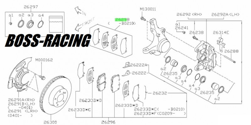 SUBARU Kit Tôle Anti-Vibration Des Plaquettes Frein Avant GT 99-00 et WRX 01-07