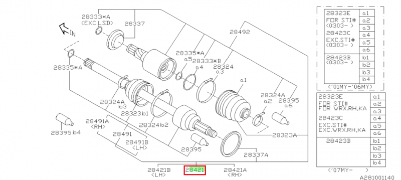 SUBARU Cardan Arrière STI 2005-2007