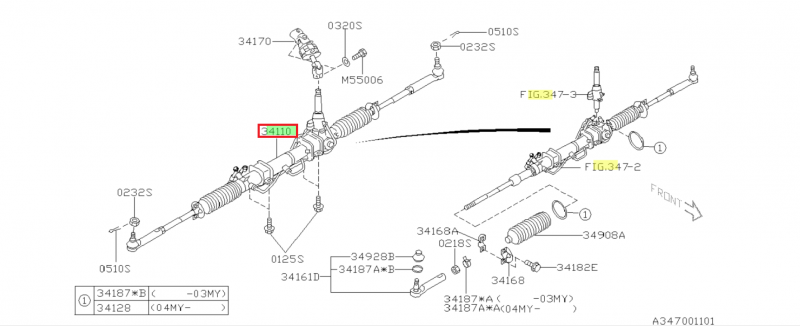 SUBARU Crémaillère De Direction Origine WRX 2001-2002 LHD