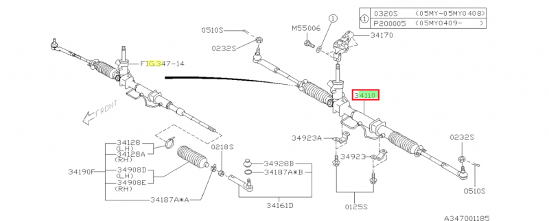SUBARU Crémaillère De Direction Origine STI 2003-2004 LHD