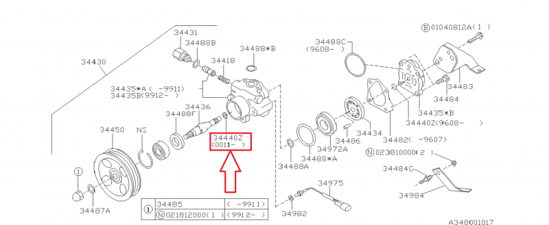 SUBARU Circlips De Direction Assistée IMPREZA GT 1997-2000