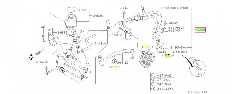 SUBARU Kit Flexible Durite Direction Assistée IMPREZA WRX et STI 2003-2004 LHD