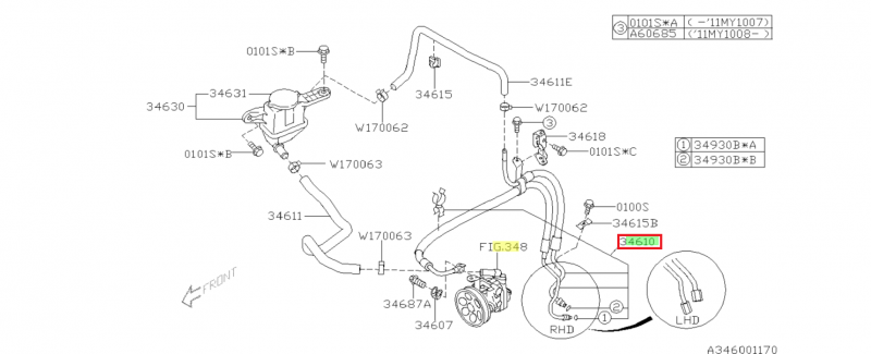 SUBARU Durite De Direction Assistée Pour Subaru WRX 2008-2010 et STI 2008-2014 LHD