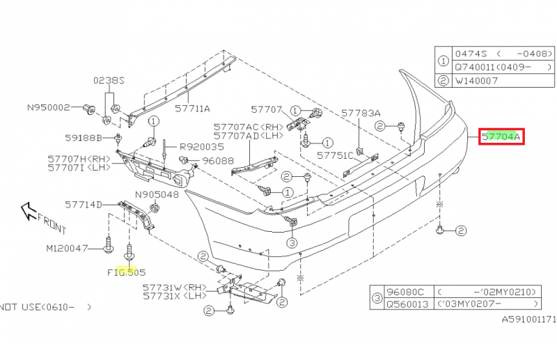 SUBARU Pare Choc Arrière Origine WRX 2003-2007 et STI 2003-2004