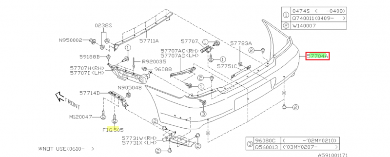SUBARU Pare Choc Arrière Origine STI 2005-2007