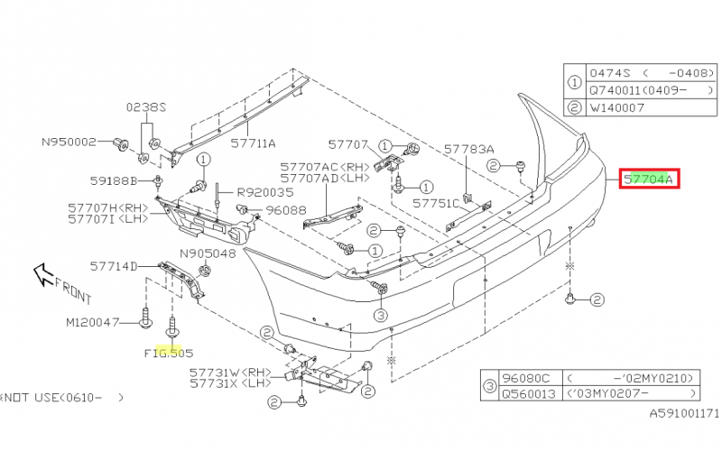 SUBARU Pare Choc Arrière Origine Des IMPREZA WRX Break 2003-2007