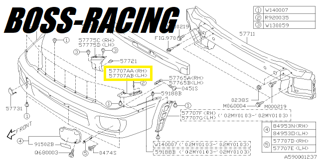 SUBARU SUPPORT DE PARE-CHOC LATÉRAL IMPREZA WRX et STI 2001-2002