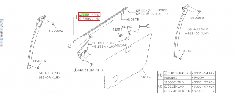 SUBARU Lèche Vitre De Porte Avant Extérieur IMPREZA GT 1993-2000