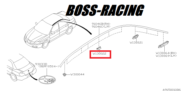SUBARU CLIPS DE BAS DE MOULURE TOIT NOIR WRX Et STI 2001-2007
