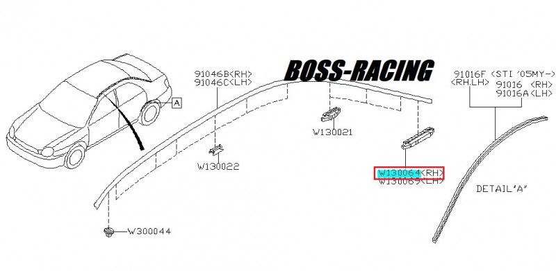 SUBARU CLIPS ROSE DE BAS DE MOULURE TOIT DROIT WRX Et STI 2001-2007