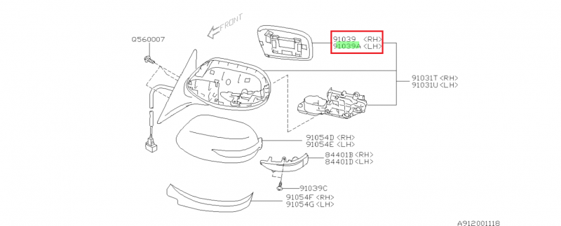 SUBARU Glace Vitre De Rétroviseur Extérieur Dégivrante WRX 2008-2014