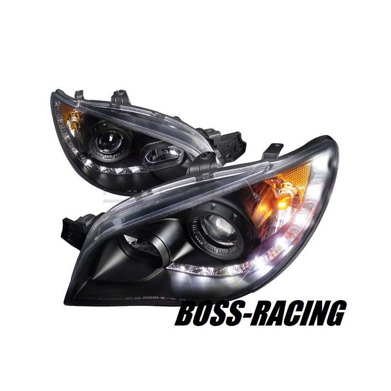 Paire Optique Phare Avant Noir Mat Avec Bandeaux Lumineux SUBARU IMPREZA WRX et STI 2006-2007