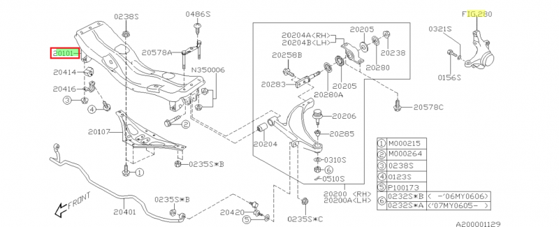 SUBARU Berceau Avant Origine STI 2005-2007