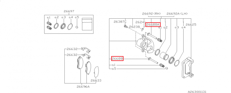 SUBARU Broche Guide De Freins Arrières Origine GT 99-00 Et WRX / STI 01-07 Et FORESTER Turbo 05-07
