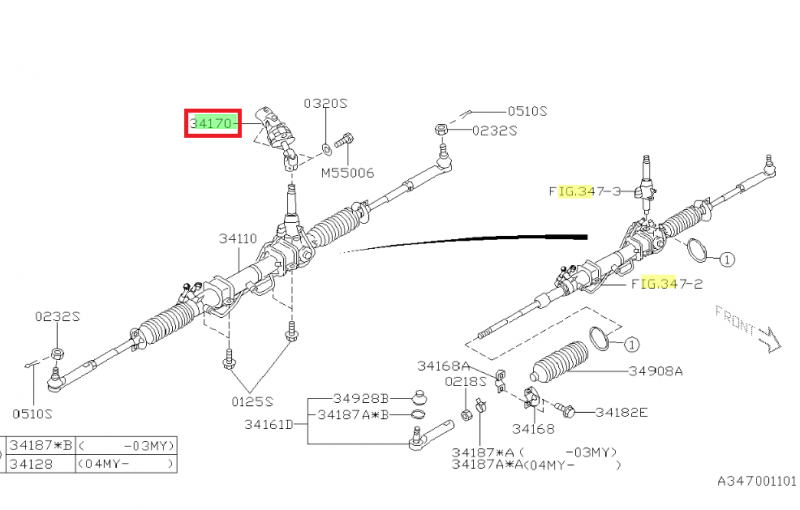 SUBARU Cardan De La Crémaillère Origine Des IMPREZA STI 2001-2007