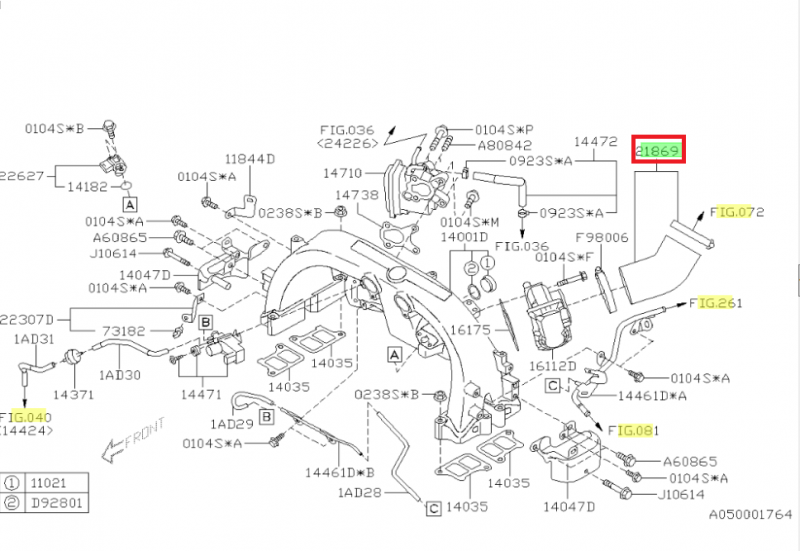 SUBARU Authentique Durite Échangeur Air Turbo Au Boitier Papillon Diesel EE20