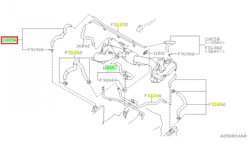 SUBARU Durite Reniflard PCV Avant Droite WRX et STI 2001-2014