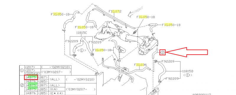 SUBARU Durite Reniflard PCV IMPREZA WRX et STI 2001-2007