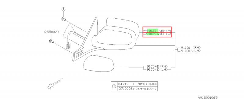 SUBARU Authentique Glace De Rétroviseur Extérieur IMPREZA WRX et STI 2001-2007