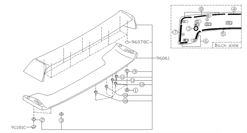 SUBARU Kit De Montage Complet Pour Aileron Arrière Surélevé IMPREZA STI GDB 2001-2007