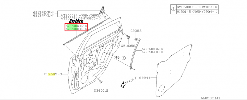 SUBARU LÈCHE VITRE DE PORTE AVEC INSERT CHROME WRX ET STI 2008-2014