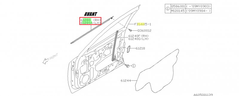 SUBARU LÈCHE VITRE DE PORTE AVEC INSERT CHROME WRX ET STI 2008-2014