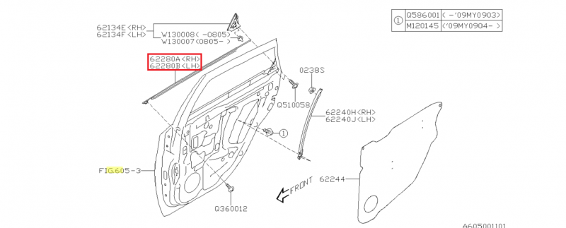 SUBARU Lèche Vitre Extérieur De Porte IMPREZA WRX et STI ET 2.0 TD 2008-2011