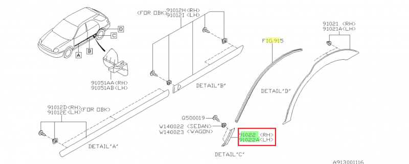 SUBARU Moulure Bas Aile Arrière WRX 01-07 et STI 01-04