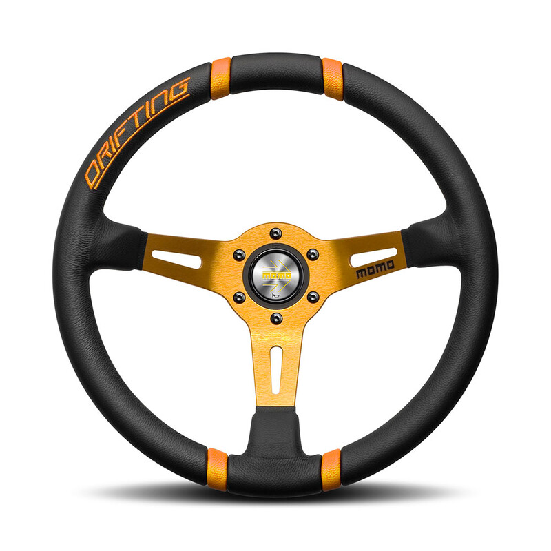 MOMO DRIFTING Volant Tulipé 90mm Cuir Noir Branches Orange