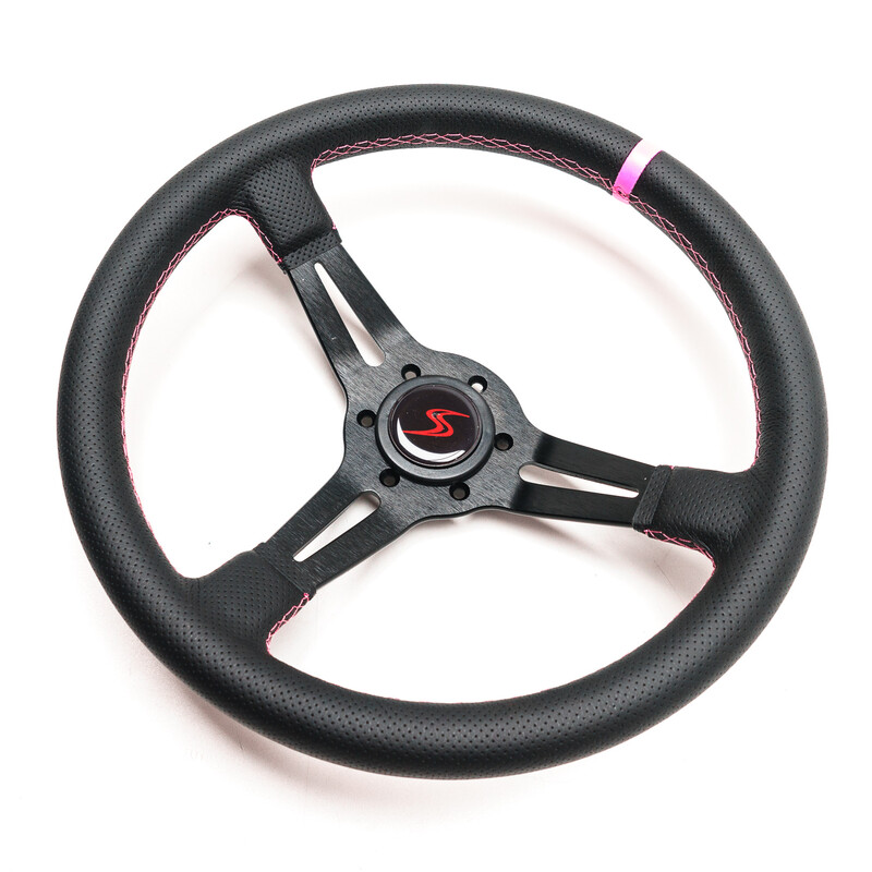 Volant Tulipé 70mm Simili-Cuir Noir Branches Noires Pink Style