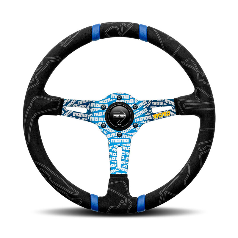 MOMO Ultra Volant Tulipé 90mm Alcantara Noir Branches Bleue
