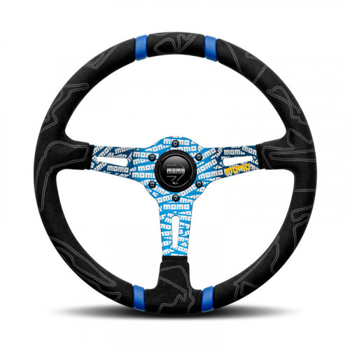 MOMO Ultra Volant Tulipé 90mm Alcantara Noir Branches Bleue