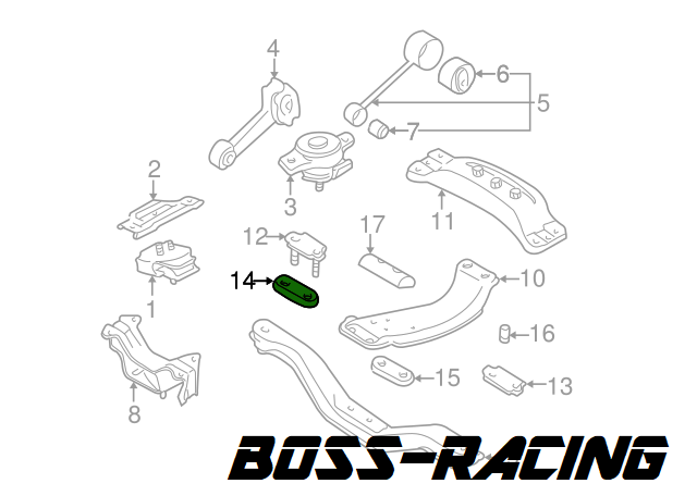 SUBARU Silent Bloc Berceau Boîte Vitesse GT 1997-2000 WRX 2001-2007 STI 2001-2003